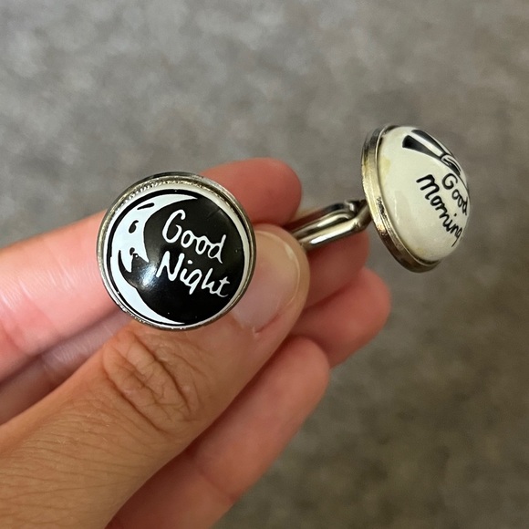 Vintage Duchamp London Cufflinks Good Morning Good Night Sun Mood Black White - Picture 7 of 7